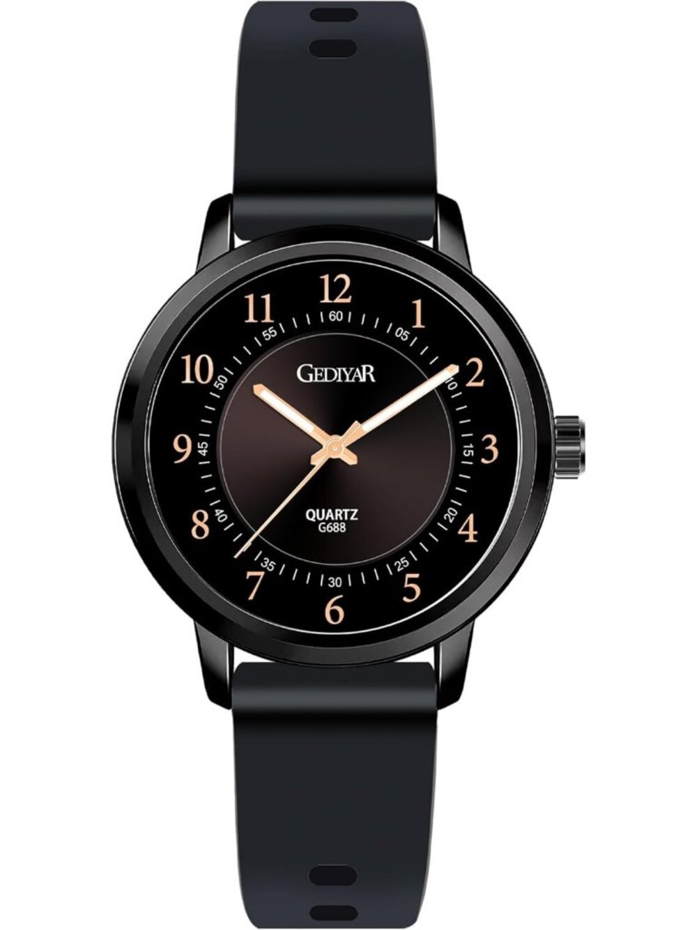 Women's All Black Analog Waterproof Solid Nurse Medical Professional Wrist Watch